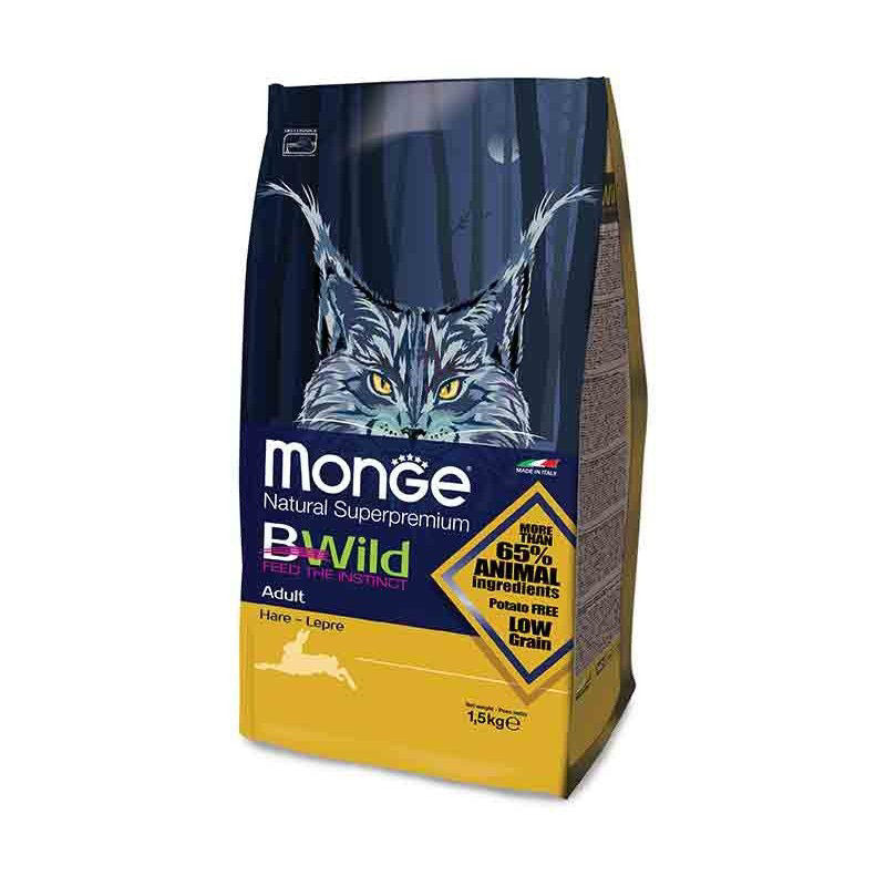 Monge BWild Cat Adult visavertis pašaras katėms su kiškio mėsa 1.5kg