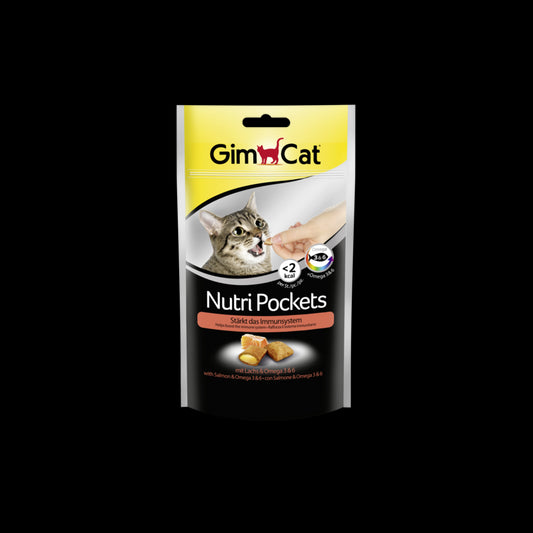 GimCat Nutri Pockets with Salmon & Omega 3&6 skanėstai katėms su Lašiša, Omega 3 ir 6 riebalų rūgštimis 60g