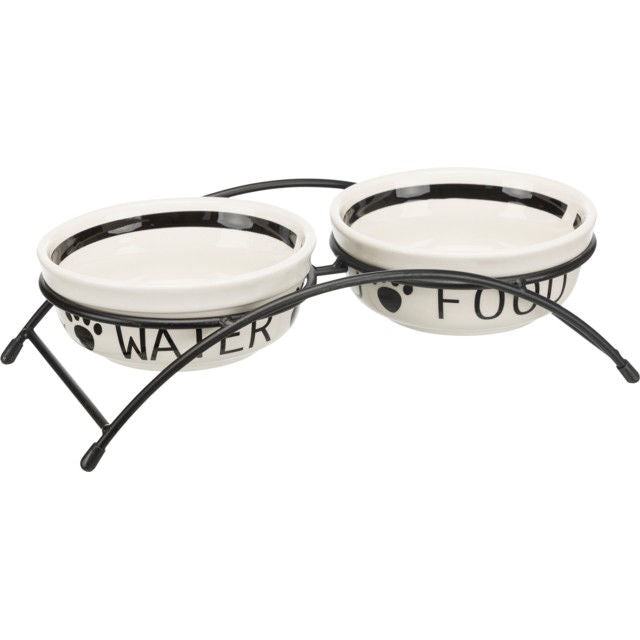 TRIXIE Dubenėlių kompl., keramika-metal., 2x1.6 l, ø 20 cm-41x10x20 cm, baltas-juodas