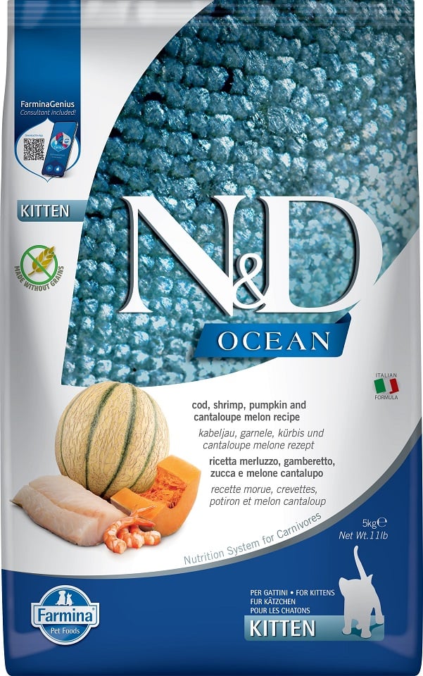 FARMINA N&D OCEAN - CAT Dry Cod Shrimp Pumpkin&Cantaloupe KITTEN 5 kg