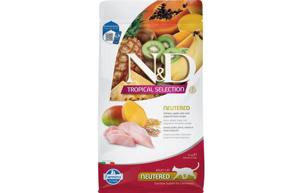 FARMINA N&D TROPICAL SELECTION - CAT Dry Chicken, Spelt, Oats NEUTERED 1,5 kg