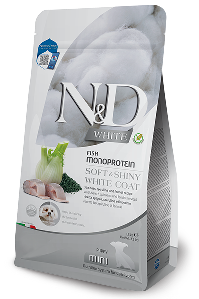 FARMINA N&D WHITE - DOG Dry Sea Bass Spirulina&Fennel PUPPY MINI 1 5 kg