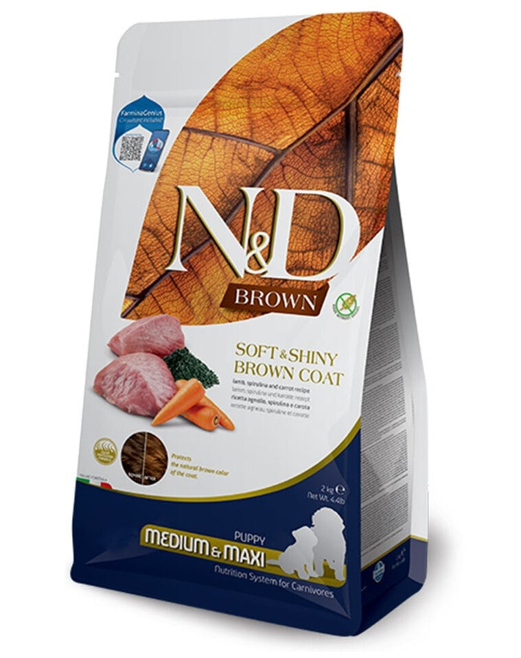 FARMINA N&D BROWN - DOG Dry Lamb Spirulina&Carrot PUPPY MED&MAX 2 kg