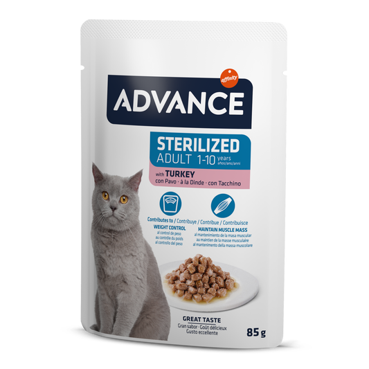 Advance Wet Sterilized Turkey Šlapias maistas sterilizuotoms katėms su kalakutiena 85G*12vnt