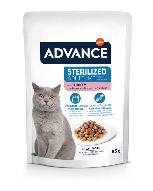 Advance Wet Sterilized Turkey Mitrā barība sterilizētiem kaķiem ar tītaru 85G*12gab.