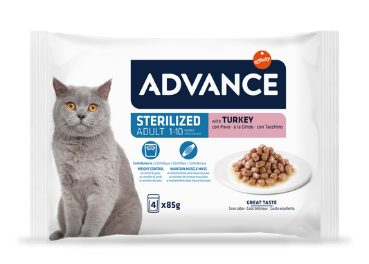 Advance Wet Sterilized mitrā barība sterilizētiem kaķiem ar tītaru, 4 x 85 g