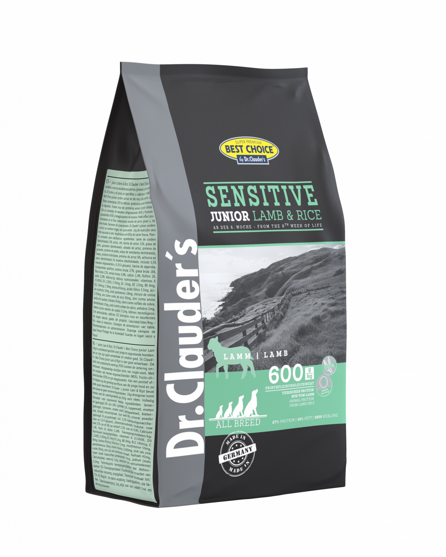 DR. CLAUDER'S SENSITIVE JUNIOR sausas maistas jauniems šunims su ėriena ir ryžiais 4kg