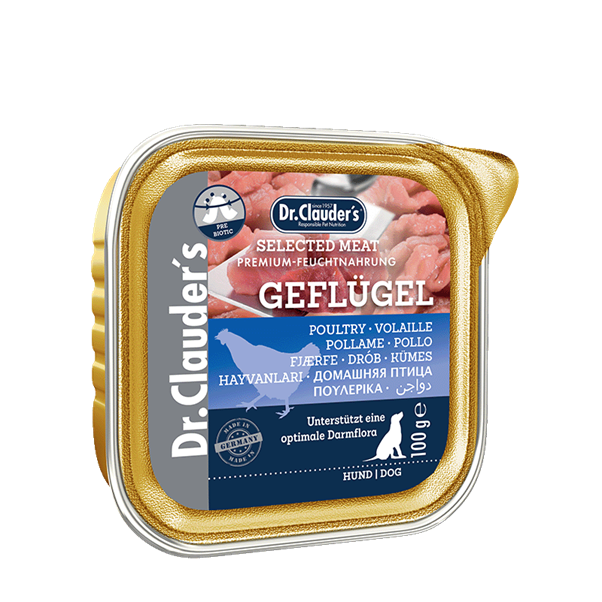 DR. CLAUDER'S drėgnas maistas suaugusiems šunims su paukštiena ir prebiotikais 100g