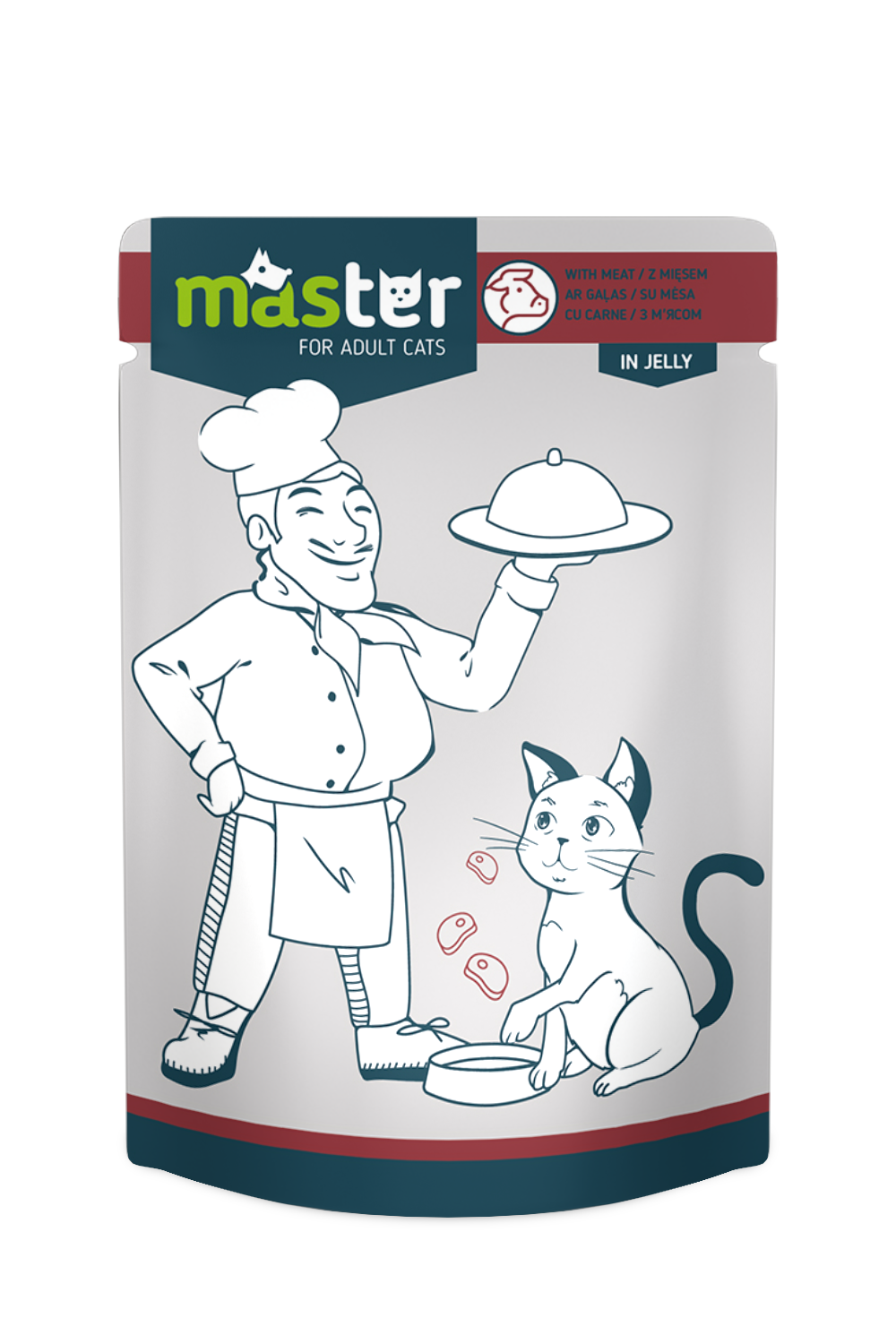 MASTER, subalansuotas drėgnas maistas su mėsa katėms, 80 g