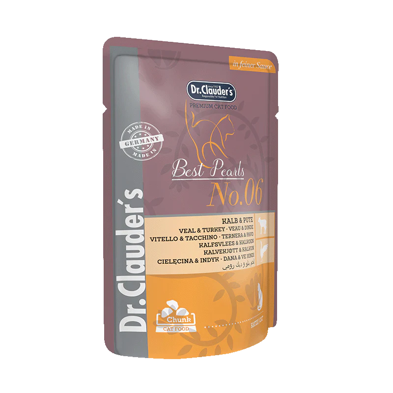 DR. CLAUDER'S drėgnas maistas katėms su veršiena ir kalakutiena drebučiuose 100 g