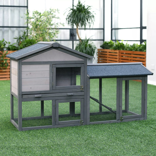 Mazu dzīvnieku māja ar āra aploku, āra jūrascūciņu būris, mazu dzīvnieku māja no egles koka, tumši pelēka, 147 x 54 x 84 cm