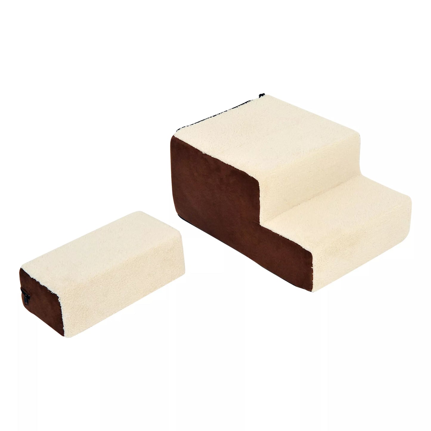 Laiptukai augintiniams, 3 pakopų šunų ir kačių laiptukai, pliušiniai, smėlio spalvos, 54 x 40 x 39cm