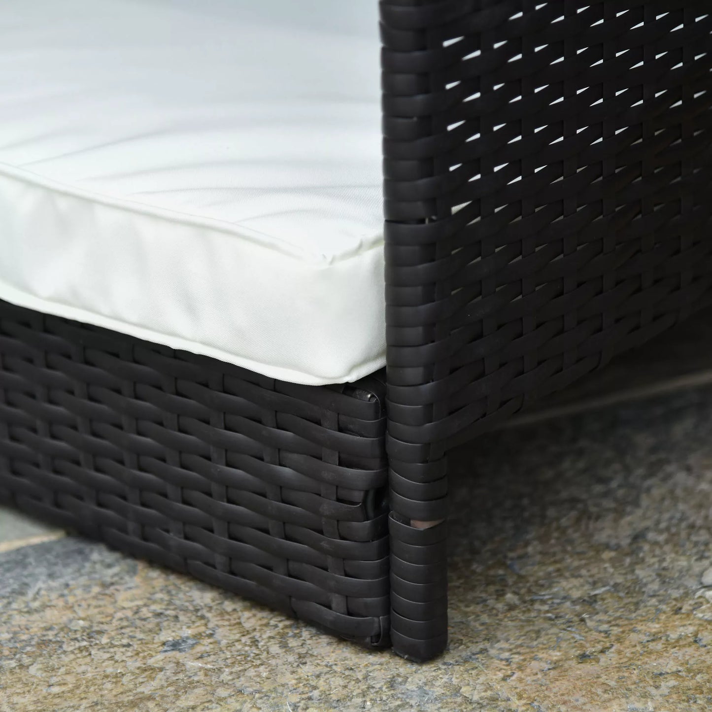 Rotango lauko šunų gultas su stogeliu, paaukštinta šunų lova mažiems ir vidutinio dydžio šunims, vėsinanti naminių gyvūnėlių gulima vieta su metaliniu rėmu, lauko pagalvėlė, 69 x 98 x 70 cm, kavos rudumo