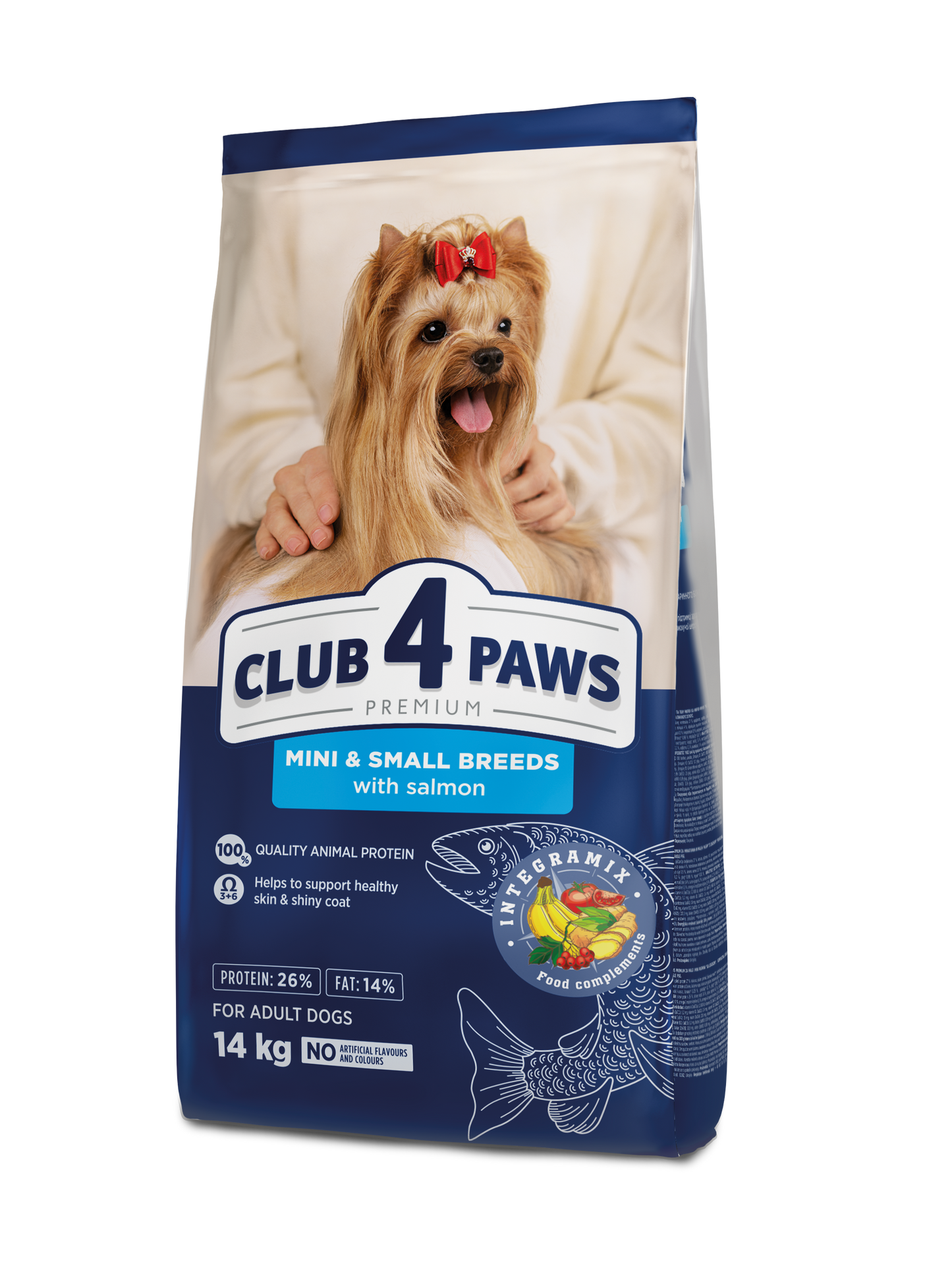 CLUB 4 PAWS PREMIUM SU LAŠIŠA. VISAVERTIS SAUSAS PAŠARAS MINIATIŪRINIŲ IR MAŽŲ VEISLIŲ SUAUGUSIEMS ŠUNIMS – 14 kg