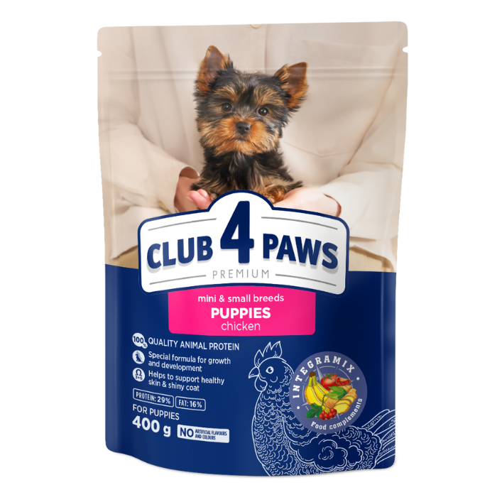 CLUB 4 PAWS PREMIUM SAUSAS PAŠARAS MINIATIŪRINIŲ IR MAŽŲ VEISLIŲ ŠUNIUKAMS su vištiena