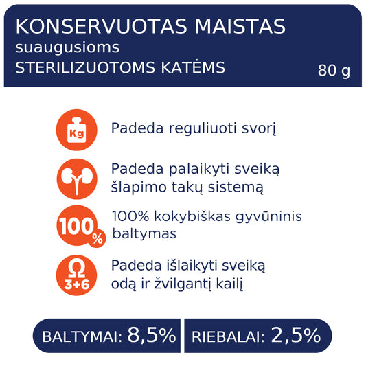 CLUB 4 PAWS Premium konservuotas ėdalas sterilizuotoms katėms su vištiena