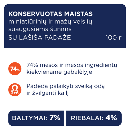 CLUB 4 PAWS Premium konservuotas ėdalas mažų veislių šunims su lašiša padaže 12x0.1 kg sudėtis