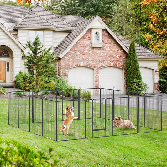 Šuniukų aptvaras, modulinis dizainas, 16 elementų, 2 durys, atsparus oro sąlygoms, plienas, 3,2 x 3,2 x 1 m, pilkas