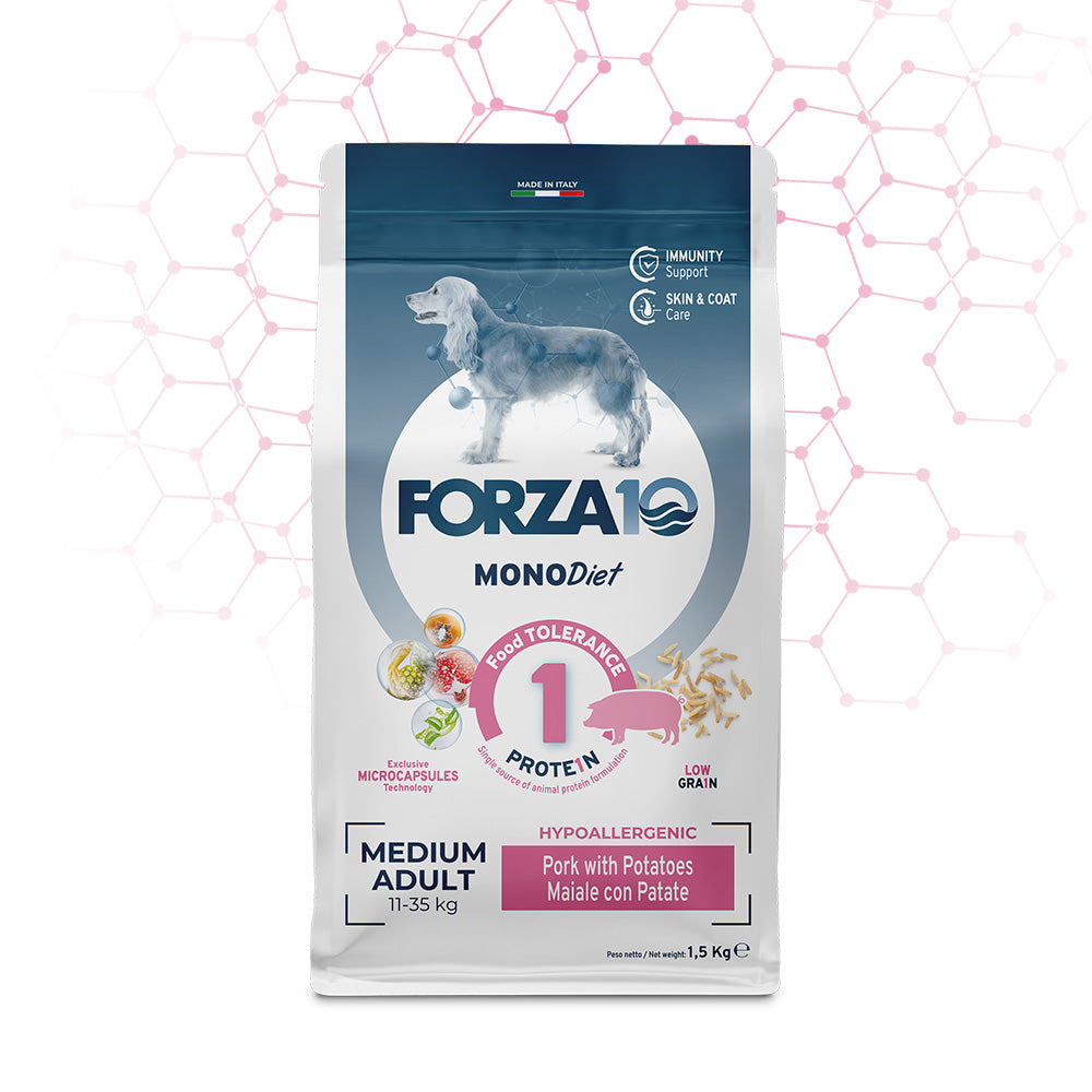 FORZA10 Medium Adult Diet su kiauliena ir bulvėmis