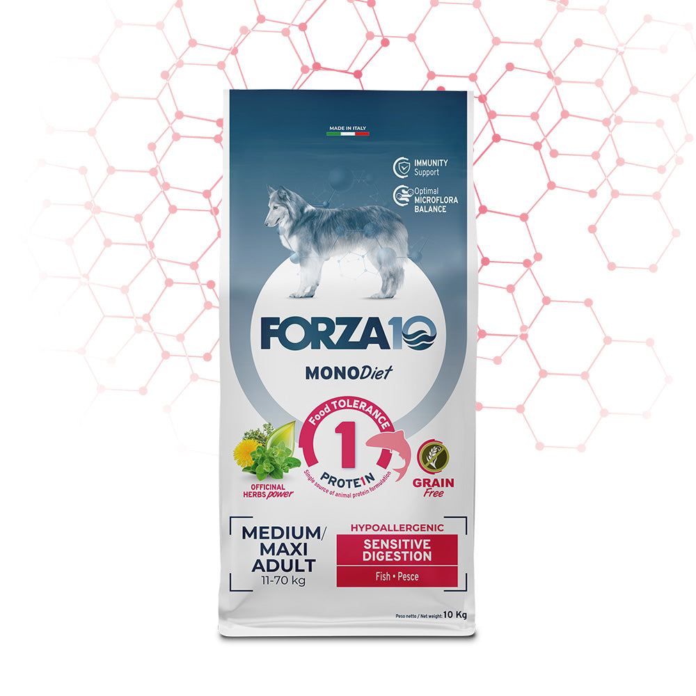 FORZA10 Medium/Maxi Diet Sensitive Digestion begrūdis su žuvimi 10kg