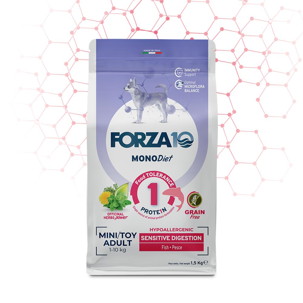 FORZA10 Mini/Toy Diet Sensitive Digestion begrūdis su žuvimi. 1.5kg