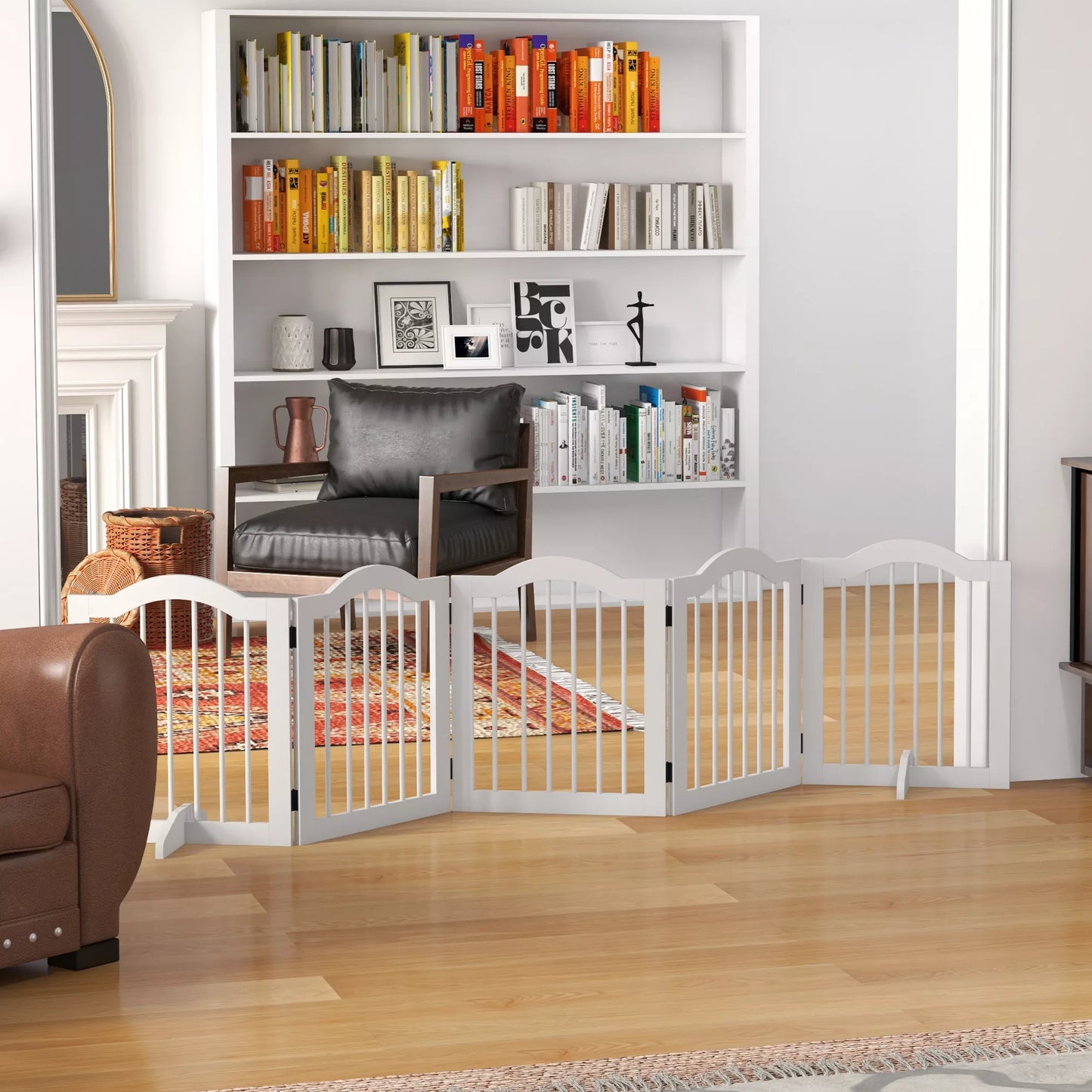 Sulankstomi, lankstūs, 5 sekcijų šunų aptvaro varteliai, masyvmedis/MDF, 254,5x29,5x61 cm, balti