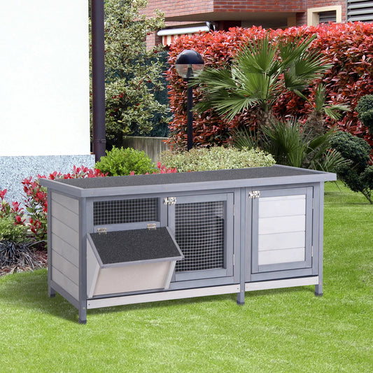 Medinis lauko narvas triušiams ir jūrų kiaulytėms, žieminis namelis su bituminiu stogu, 112x50x54 cm, pilkas/juodas