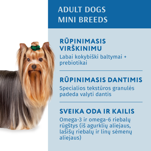 OPTIMEAL™ visavertis sausas pašaras miniatiūrinių veislių šunims su lašiša nauda