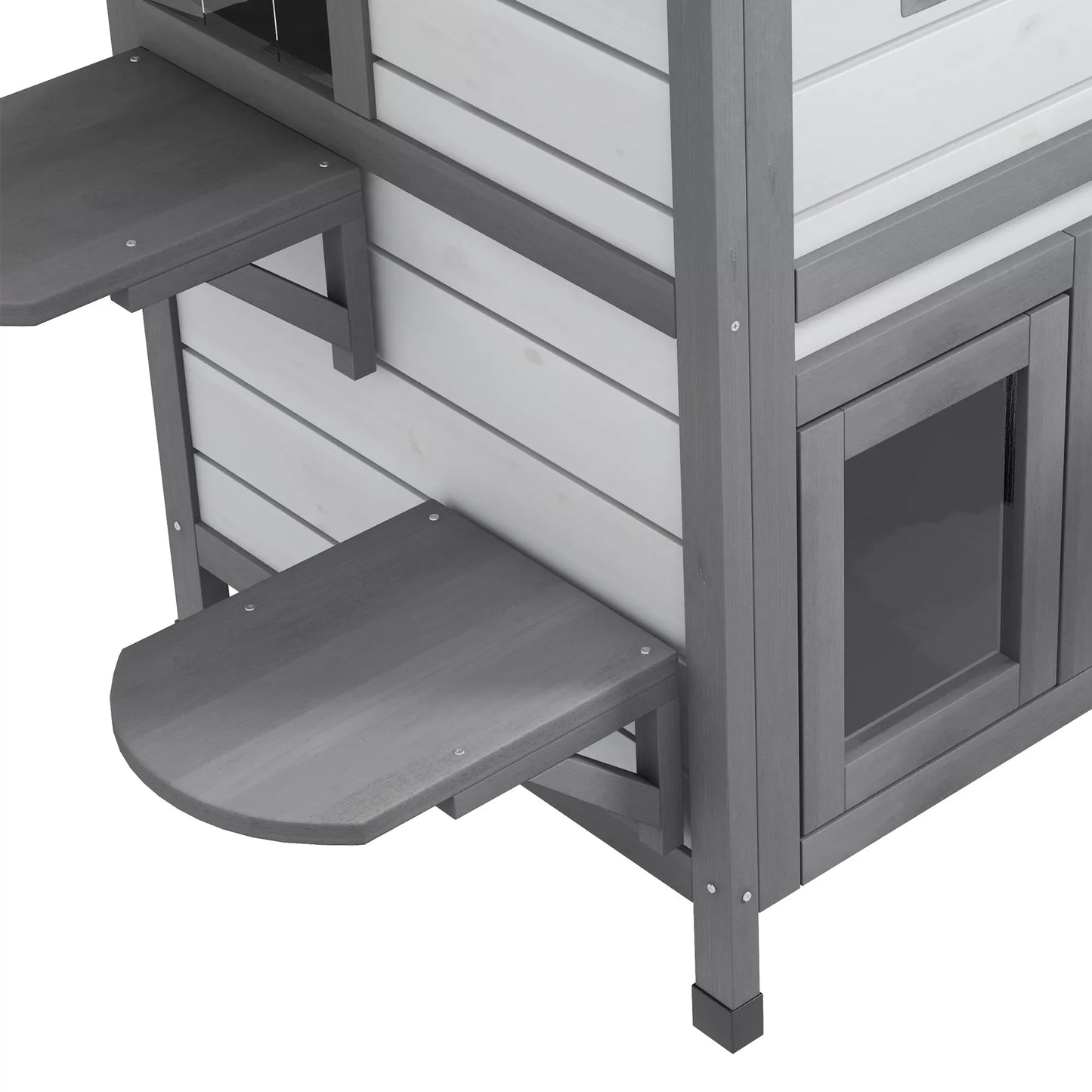 Kačių namelis, Kačių būdelė, Kačių urvelis, 2 aukštai, Atsparus oro sąlygoms, 78,1 cm x 55,2 cm x 90,8 cm, Balta + Pilka