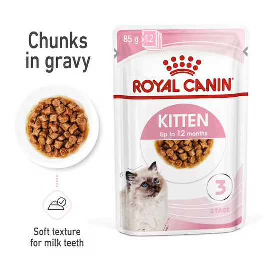 Instinctive (želė) drėgnas pašaras kačiukams Royal Canin (ploni griežinėliai drebučiuose)