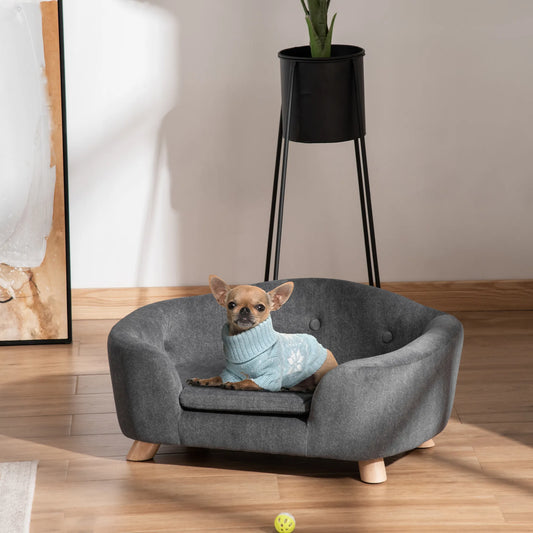 Sofa augintiniams, šunų kilimėlis, šunų lova, šunų sofa, šunų kušetė, katės sofa su pagalvėle, galinė kišenė, pliušas, putplastis, pušies mediena, tamsiai pilka, 70 x 47 x 30 cm
