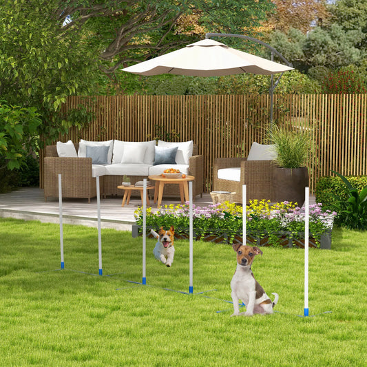 Agility rinkinys šunims, 6 dalių agiliti įranga šunų dresūrai, sulankstomas, su šuolių kartuvėmis ir 6 slalomų kartuvėmis, nešiojimo krepšys, treniruočių priedas, koordinacijos treniruotės, agiliti rinkinys žaidimams ir treniruotėms