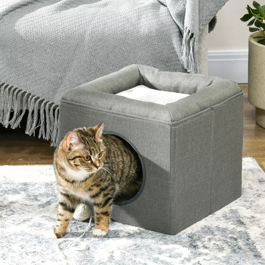 Cat bed 2-in-1, with cushion, 36.5 x 36.5 x 33 cm, green