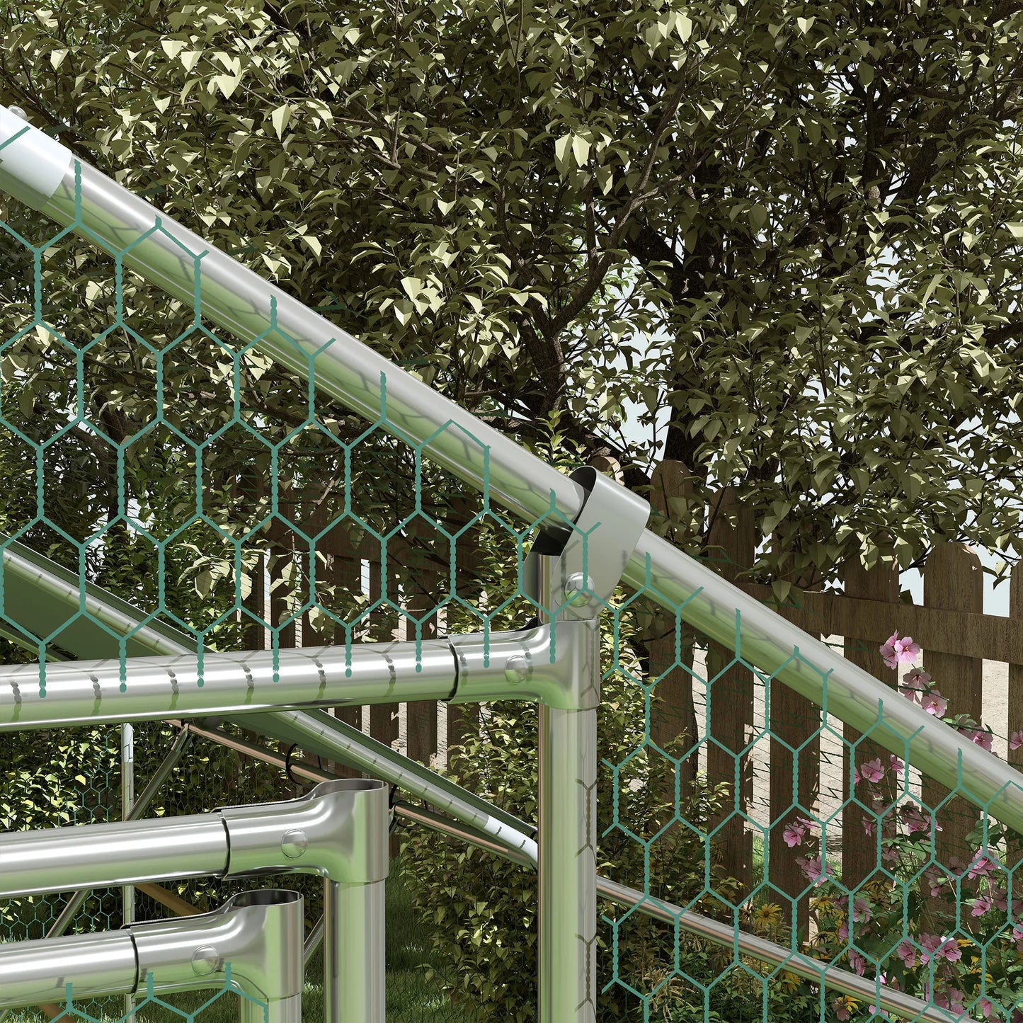 Vištidė, lauko aptvaras vištoms, su UV atspariu tentu, plieniniu tinklu, automatiniu lesintuvu, 6-8 vištoms