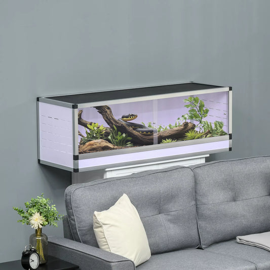 Aliuminio terariumas ropliams, varliagyviams, vorams. Roplių veisimo dėžutė. Tinklelinis terariumas. Baltas+Sidabrinis+Juodas. 120 x 40 x 40 cm