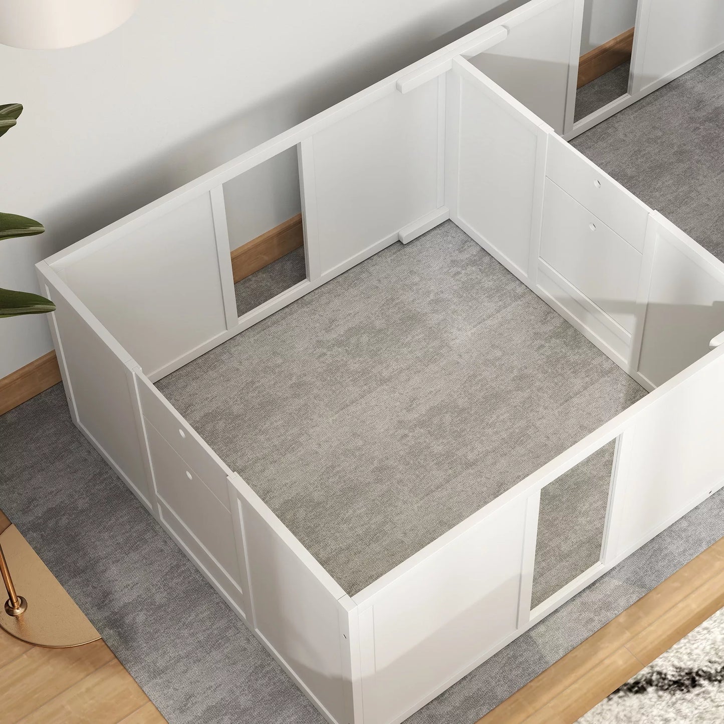 PawHut vaislas būris kucēniem, sadalīts 2 nodalījumos, ar akrila logu, 196 x 96 x 48 cm, balts