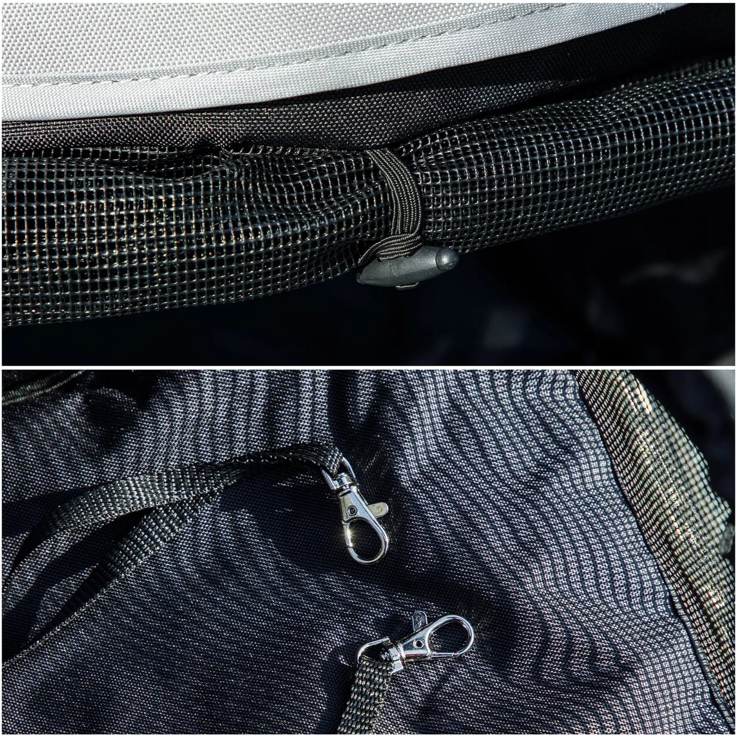 Mājdzīvnieku pārnēsāšanas soma, drošības siksnas, sieta logs, 76 cm platums x 44 cm dziļums x 103 cm augstums, gaiši pelēka