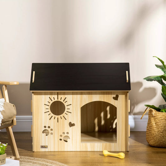 Šunų namelis, su ventiliacijos angomis, atsparus oro sąlygoms, medienos medžiaga, juoda+medžio spalva, 69 x 50 x 58,5 cm