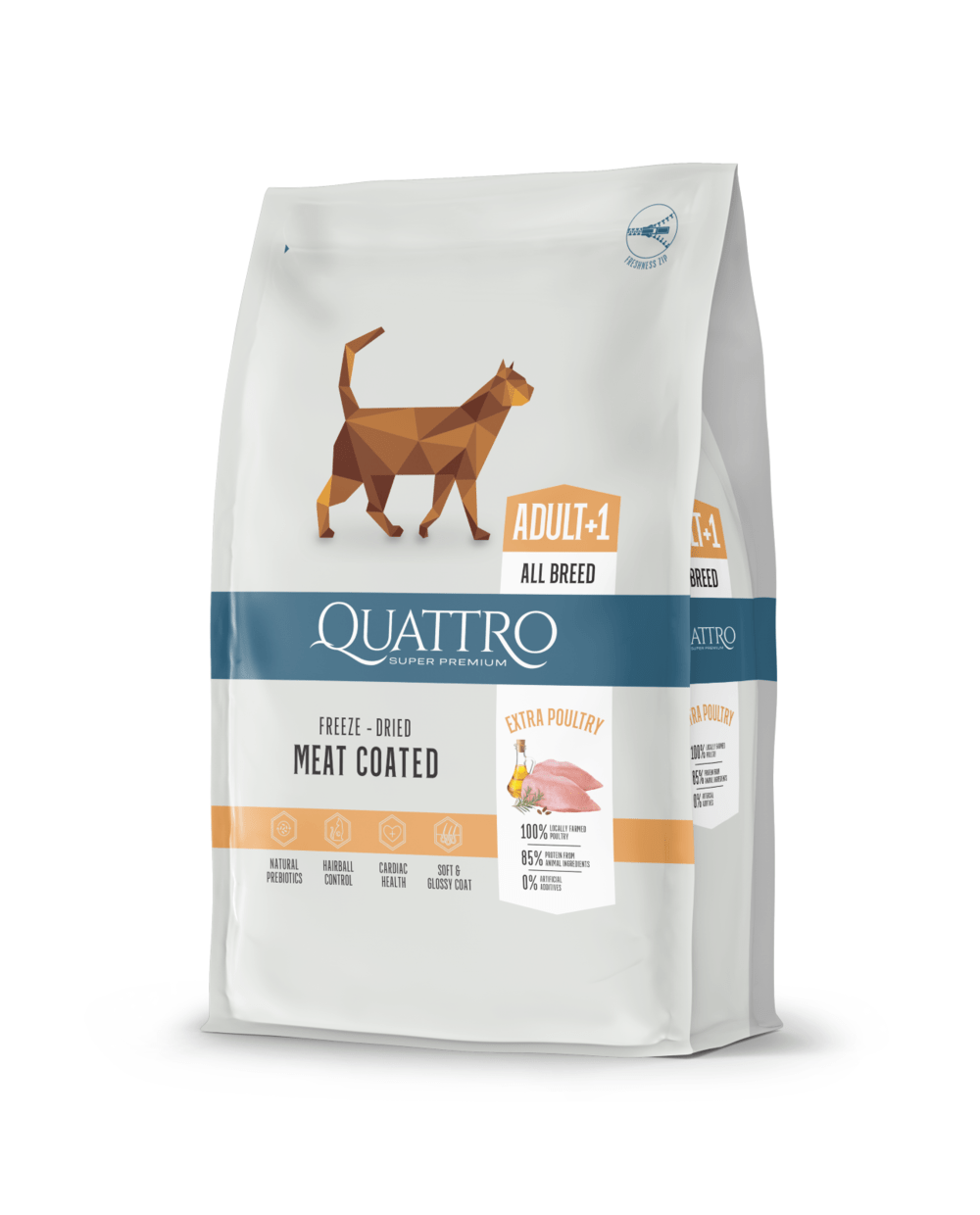 Quattro Extra Poultry Sausas pašaras katėms su daug paukštienos