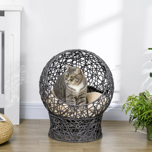 Cat basket, cat bed with cushion, 2-piece, 50 cm x 50 cm x 60 cm, cream white + anthracite