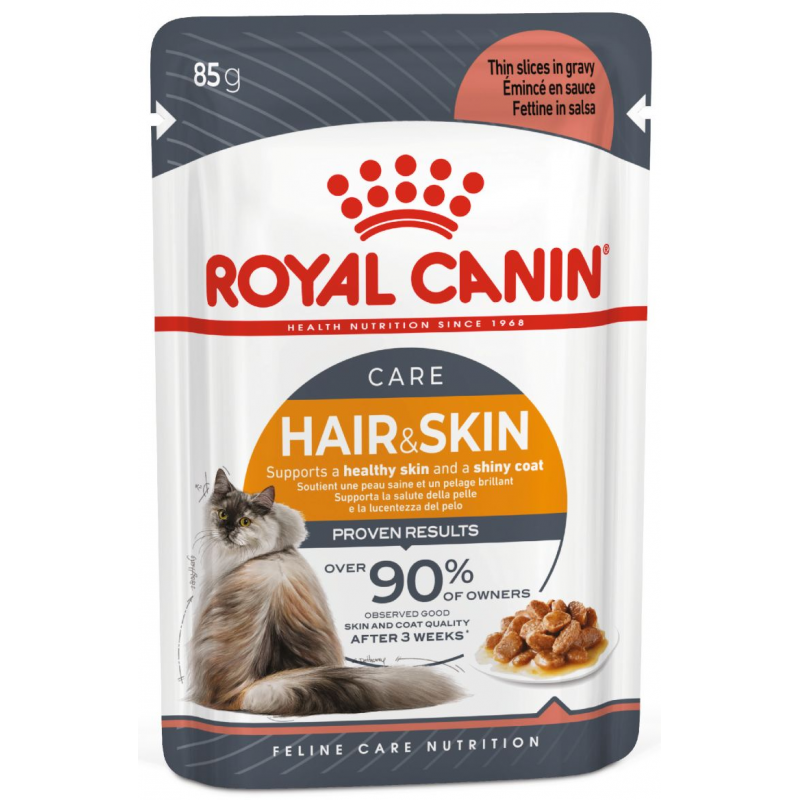 Hair & Skin Care drėgnas pašaras katei Royal Canin (ploni griežinėliai padaže)