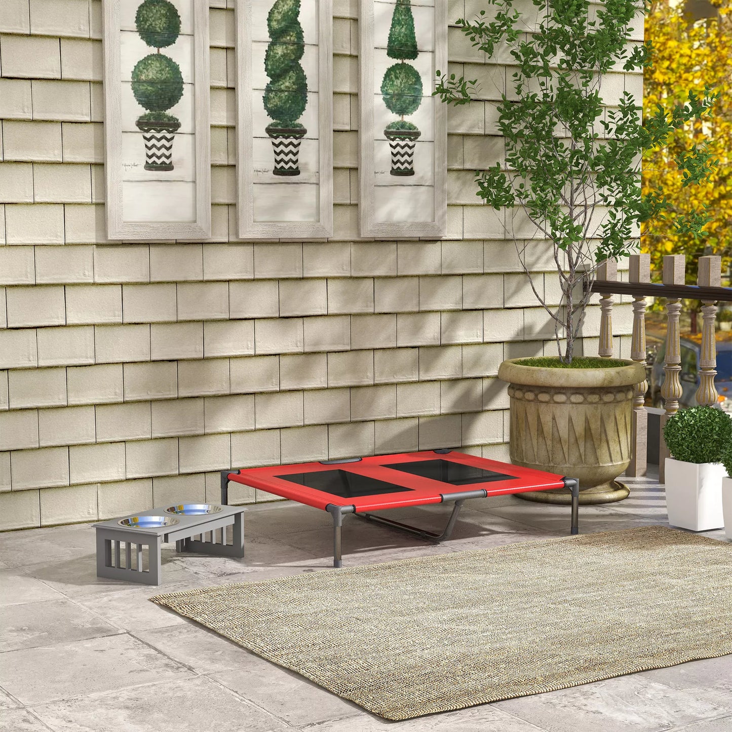 Suņu gulta, izturīga, paaugstināta un laikapstākļiem izturīga, līdz 50 kg, 92x76x18cm, sarkana