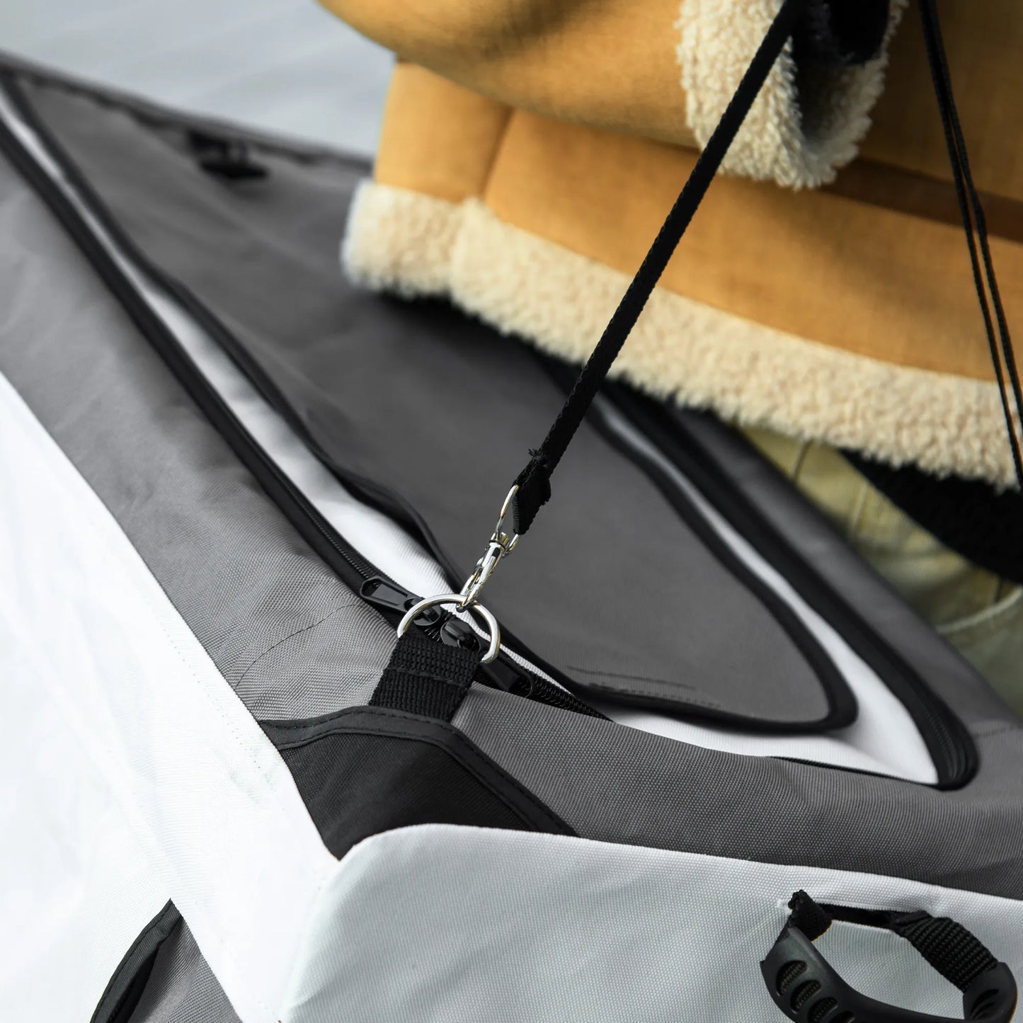 PawHut mājdzīvnieku ratiņi līdz 10 kg, saliekami, ar noņemamu grozu, 81 x 58 x 97,5 cm, melni + pelēki + balti