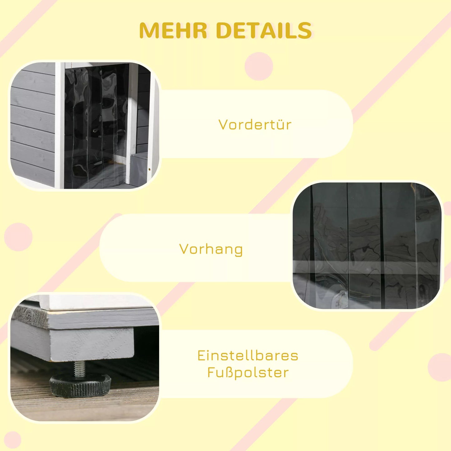 Šunų būda iš medžio masyvo, su 2 lesyklomis, terasa, atspari oro sąlygoms, 103 cm x 62 cm x 66 cm, Pilka + Balta