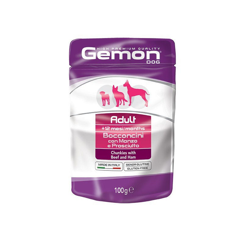 Gemon all breeds adult  konservuotas pašaras suaugusiems šunims su jautienos ir kumpio gabalėliais 100g