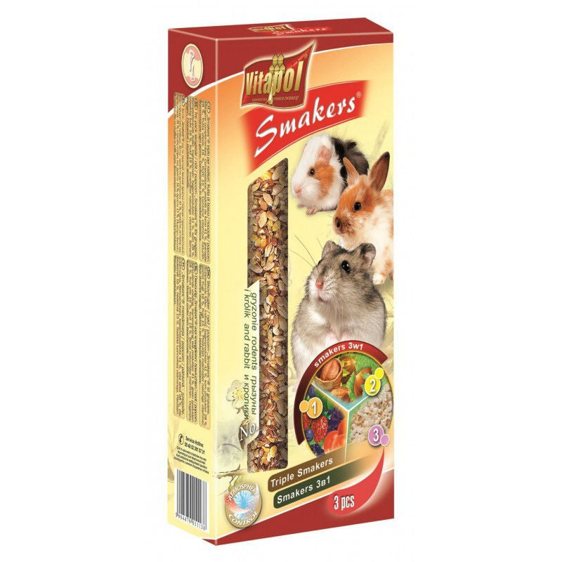 Vitapol Smakers 3x1 skanėstas triušiams ir graužikams su riešutais, daržovėmis ir popkornu 135g (3 vnt)