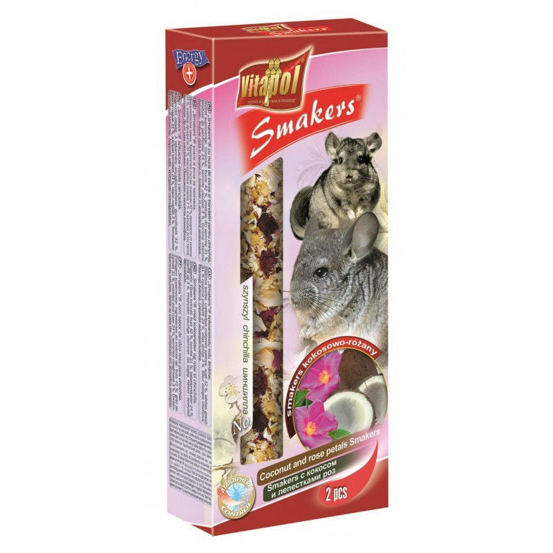 Vitapol Smakers su kokosais ir rožių žiedlapiais skanėstas šinšiloms 90g (2 vnt)