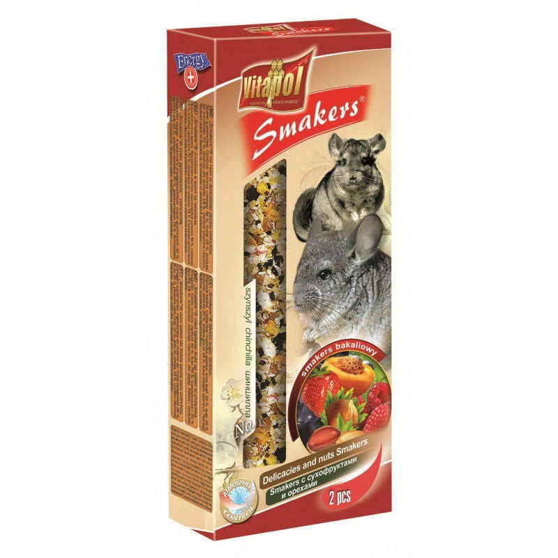 Vitapol Smakers su džiovintais vaisiais ir riešutais  skanėstas šinšiloms 90g (2 vnt)