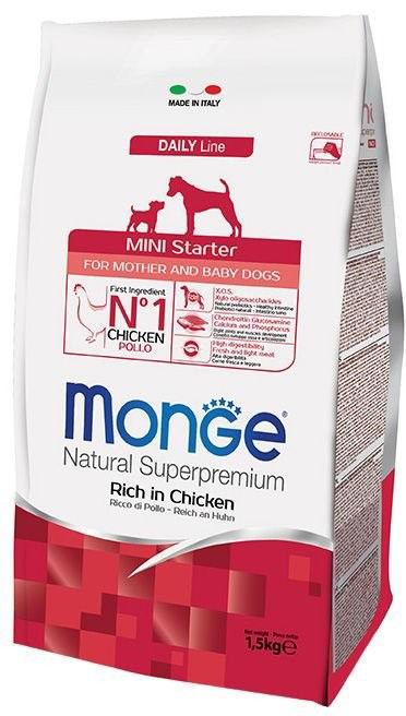 Monge Mini Starter all breeds sausas pašaras jauniems šuniukams su vištiena 1,5kg