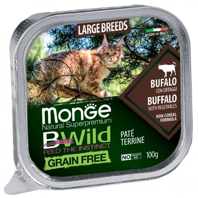 Monge BWild Large Breed  keptas paštetas katėms su buivoliena ir daržovėmis 100g
